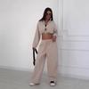 26 Europe, America, Amazon cross-border women's clothing new casual sports style zipper short top wide-leg pants set