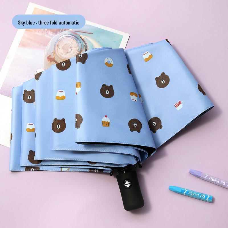 UV Protection Folding Umbrella with Black Glue Sunshade for Students - Dual-Use for Rain and Shine