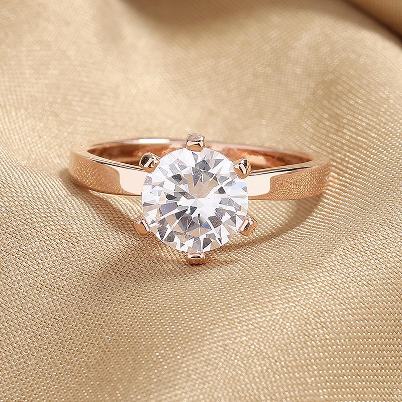 2026 Fashion Classic Six-Claw Ring, Personalized, Women s Zircon Simple Geometric Single Diamond Ring Jewelry us size 6 # розового золота