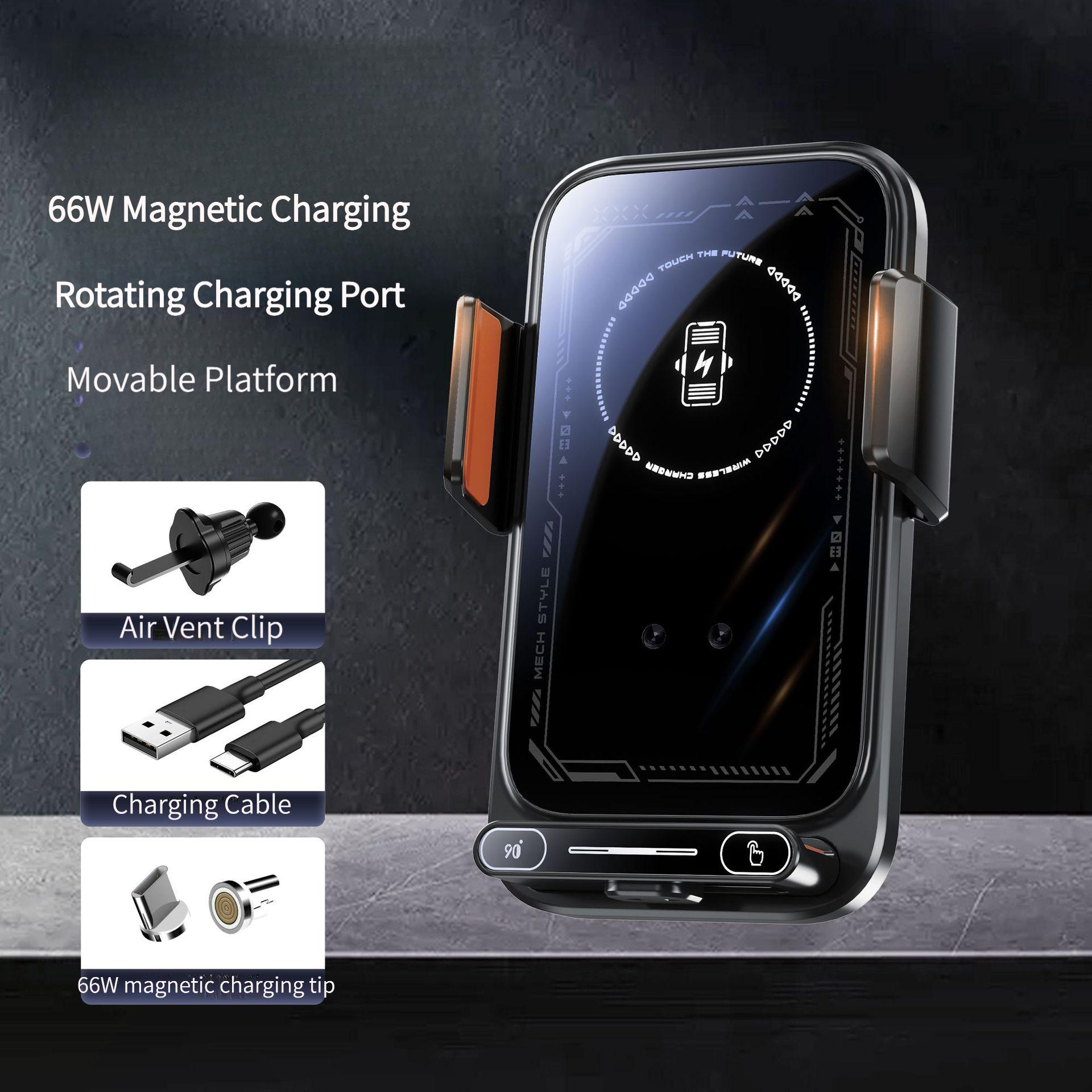 Car Wireless Charger Mount Semiconductor Cooling Smart Temp Display Dual Motor Auto-Clamp Fast Charging for iPhone Samsung Android чёрный