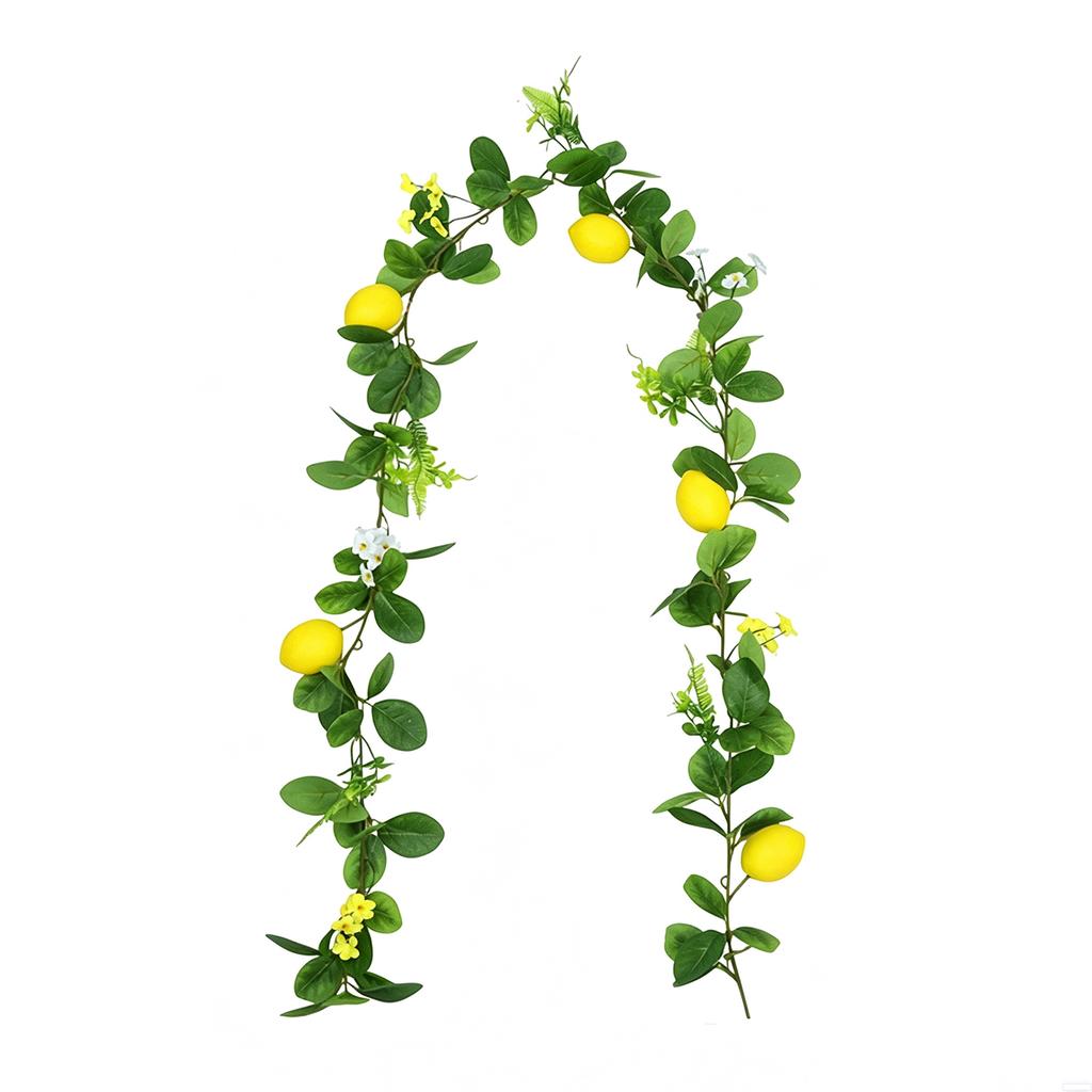 Realistic Artificial Lemon Garland with Green Leaves Simulated Lemon Vine Strips for Party Wedding Backdrop Front Door Decor