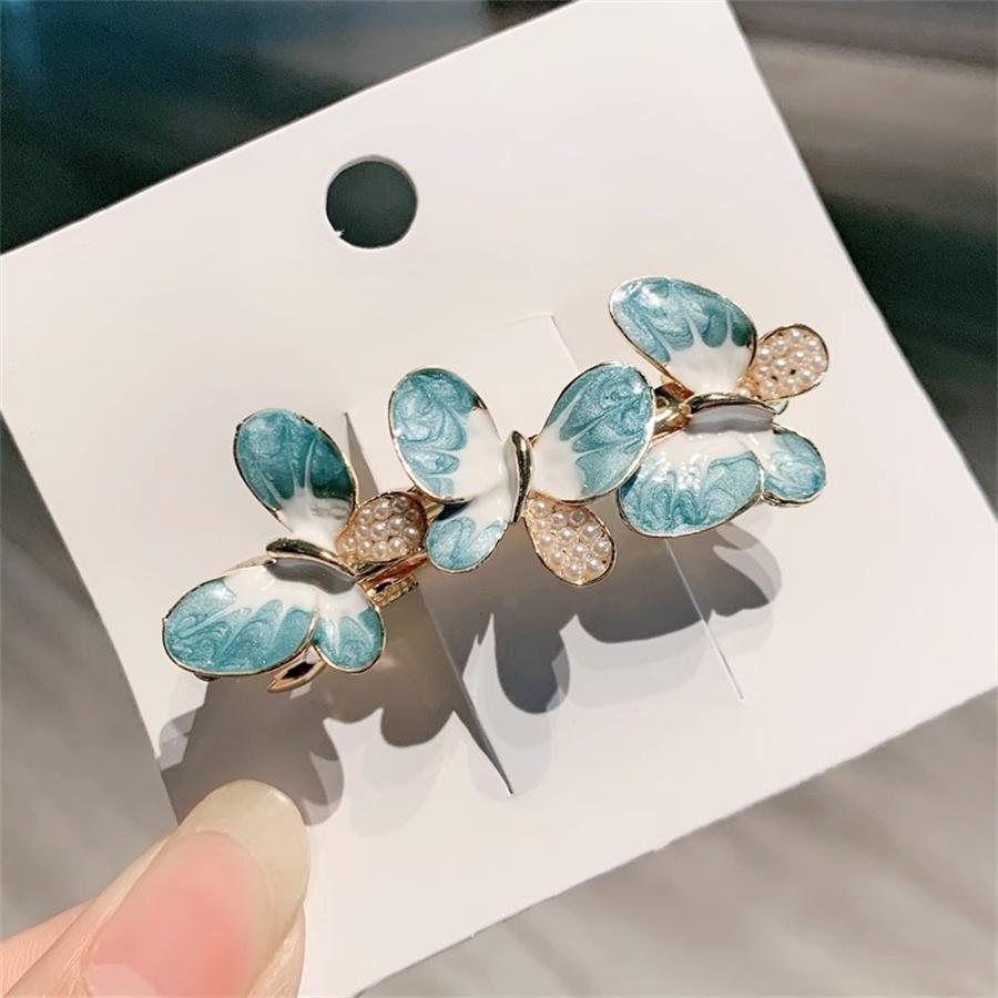 New Korean Colorful Crystal Butterfly Spring Hairpin Zircon Alloy Top Clip Horizontal Clip Elegant Women's Fashion Hair Jewelry