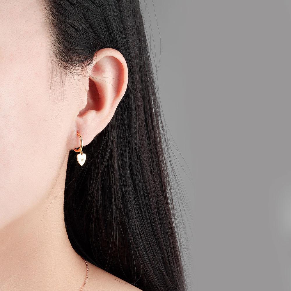 14K Gold Heart Diamond Drop Earrings Minimalist Chic Elegant Slimming Dangle Earrings For Women High End Jewelry