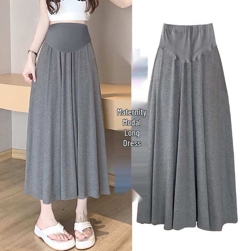 Summer Modal High-Waist A-Line Maternity Dress with Large Hem