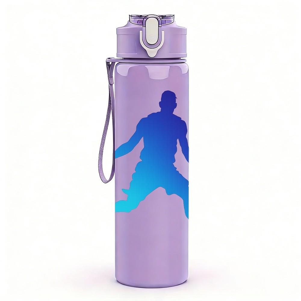 1PC Basketball Player Athlete Silhouette Print 750ml Color Plastic Sports Water Bottle Leakproof Flip Straw Lid Suitable for Sports Office Home Use