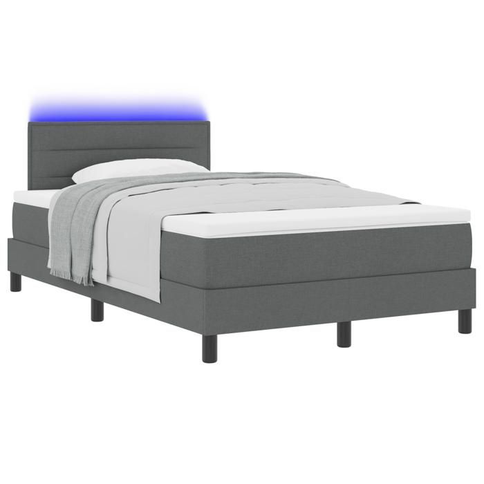 VidaXL Lit à ressorts avec matelas et LED gris foncé 120x200 cm tissu 3342122