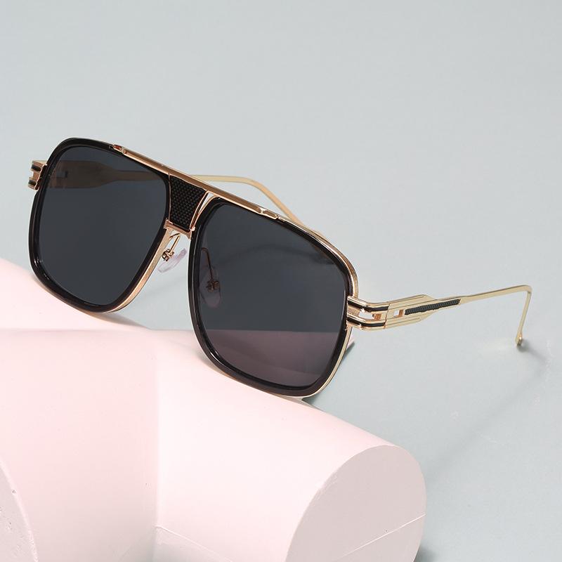 European, American and Japanese trends Men's and women's sunglasses Fashion retro metal large frame Couple toad glasses Round face ink
