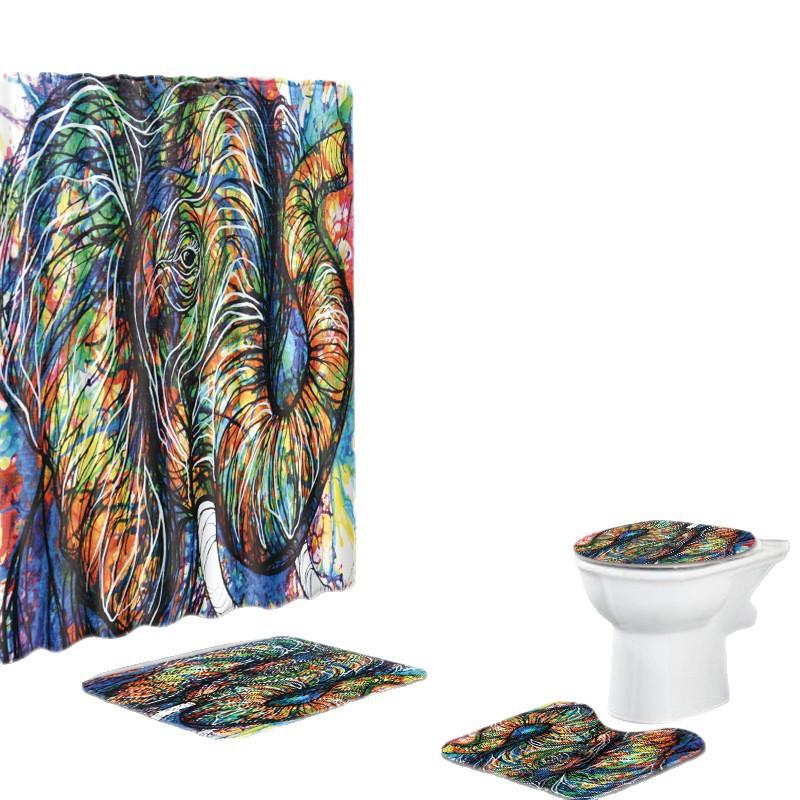 Colored Animals Elephant Lion Horse Bathroom Non-Slip Floor Mat Shower Curtain Carpet Personality Cool