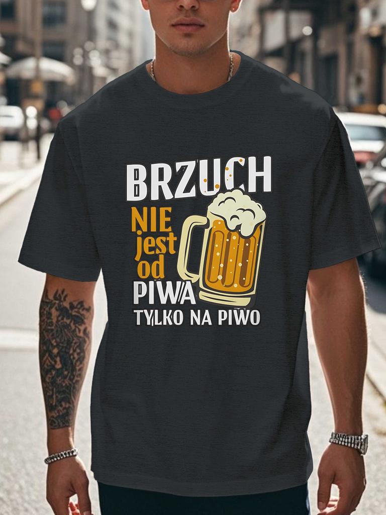 Unisex Loose Fit Cotton Short Sleeve Tee Polish Beer Mug Slogan Graphic Casual Bar Party Drinking Crew Neck Daily Streetwear Top
