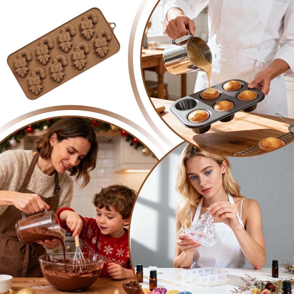 Christmas candy mold Christmas silicone chocolate mold Bow Cane Chocolate Candle Molds for DIY handmade soap candle jelly candy