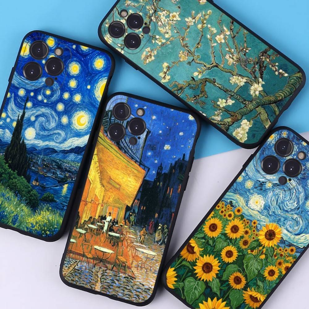 Art Vincent Van Gogh Phone Case For iphone 16 15 17 13 14 12 11 Pro Max Plus Black Shell Cover Case