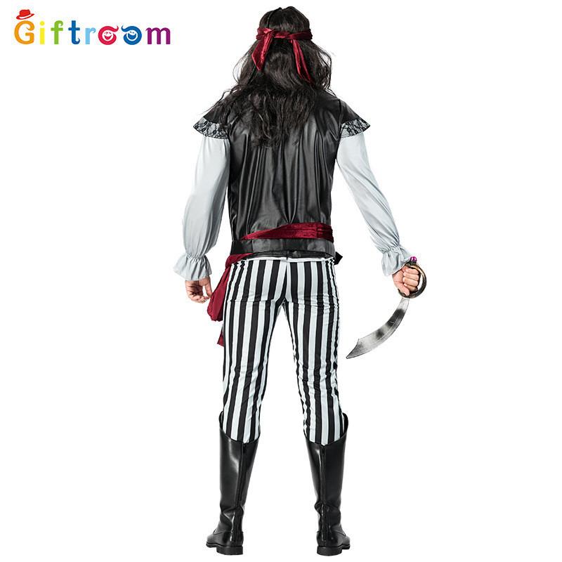Fashionable Fabric Polyester Black And White Pirate Costume For Men Great For Halloween And Events
