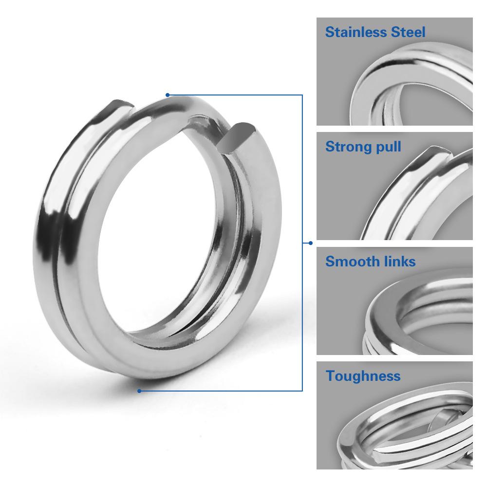 100pcs Stainless Steel Double Ring Flattened Loop Sub Bait Hook Connector Reinforced Flattened O-ring Fishing Gear Accessories