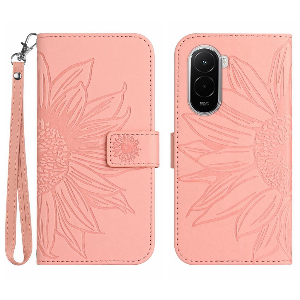 For Xiaomi Poco M7 4G (EU) (171mm) Case Sunflower Imprint Leather Wallet Phone Cover with Wrist Strap