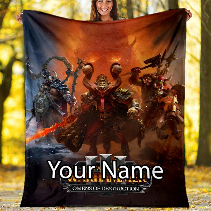 Custom Name Total War Warhammer Theme Printed Blanket - Perfect for Couch, Bed, Travel & Outdoor Use | Machine Washable, Cozy & Durable.