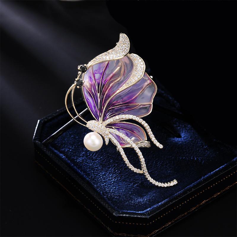 

Эмалевая брошь-бабочка, Элегантная жемчужная брошь-насекомое, Брошь с чувством дизайна легкой роскоши