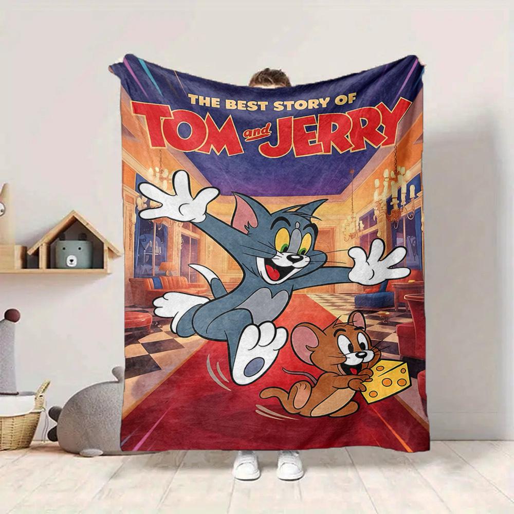 1pc Tom, Jerry Blanket Lightweight Flannel Throw For Sofa, Bed, Travel, Camping, Livingroom, Office, Couch, Chair, And Bed