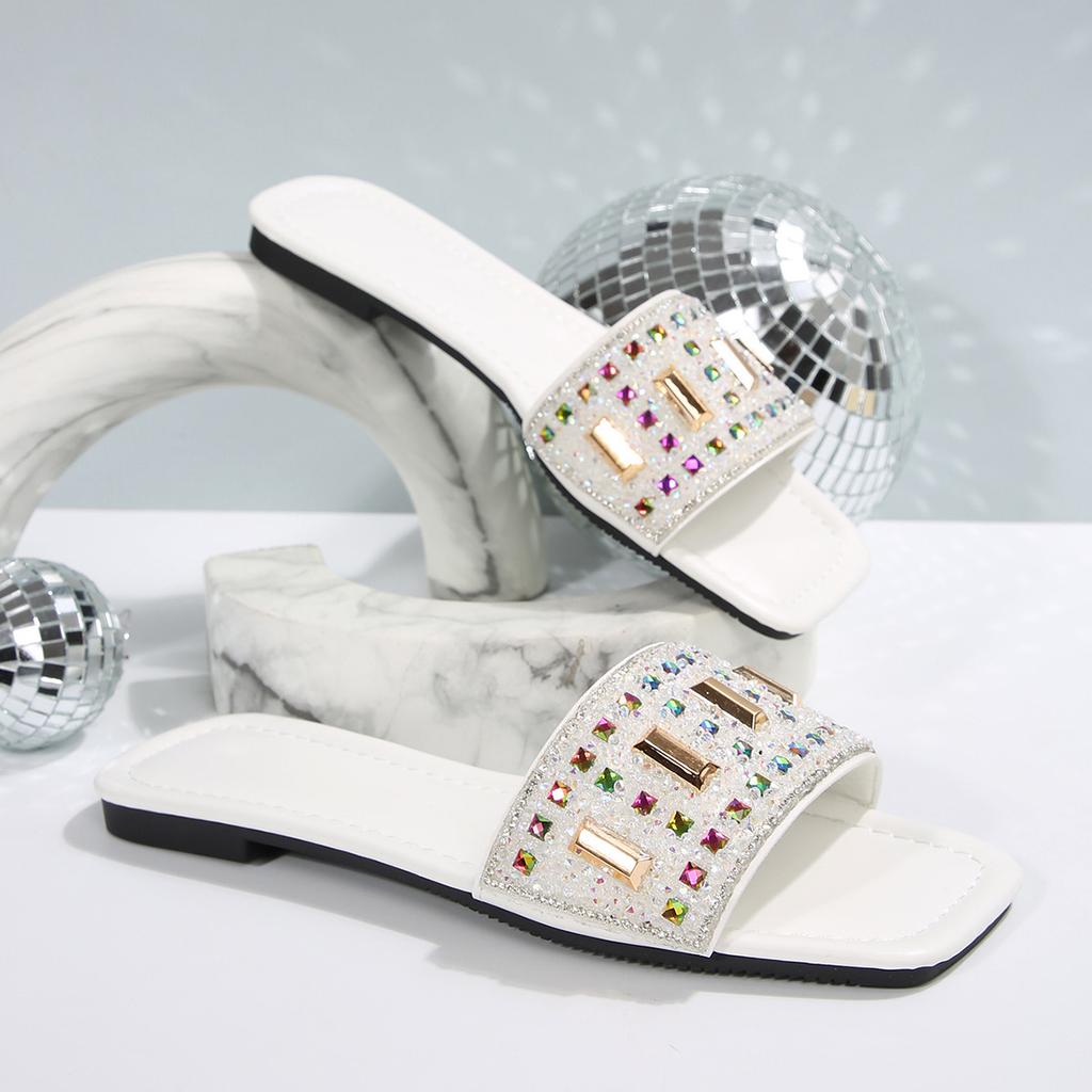 [Foreign Trade] Xiaoxiangfeng Slippers Women's Summer Wear Fashion Flat Bottom Pearl Soft Bottom French Sandals Beach