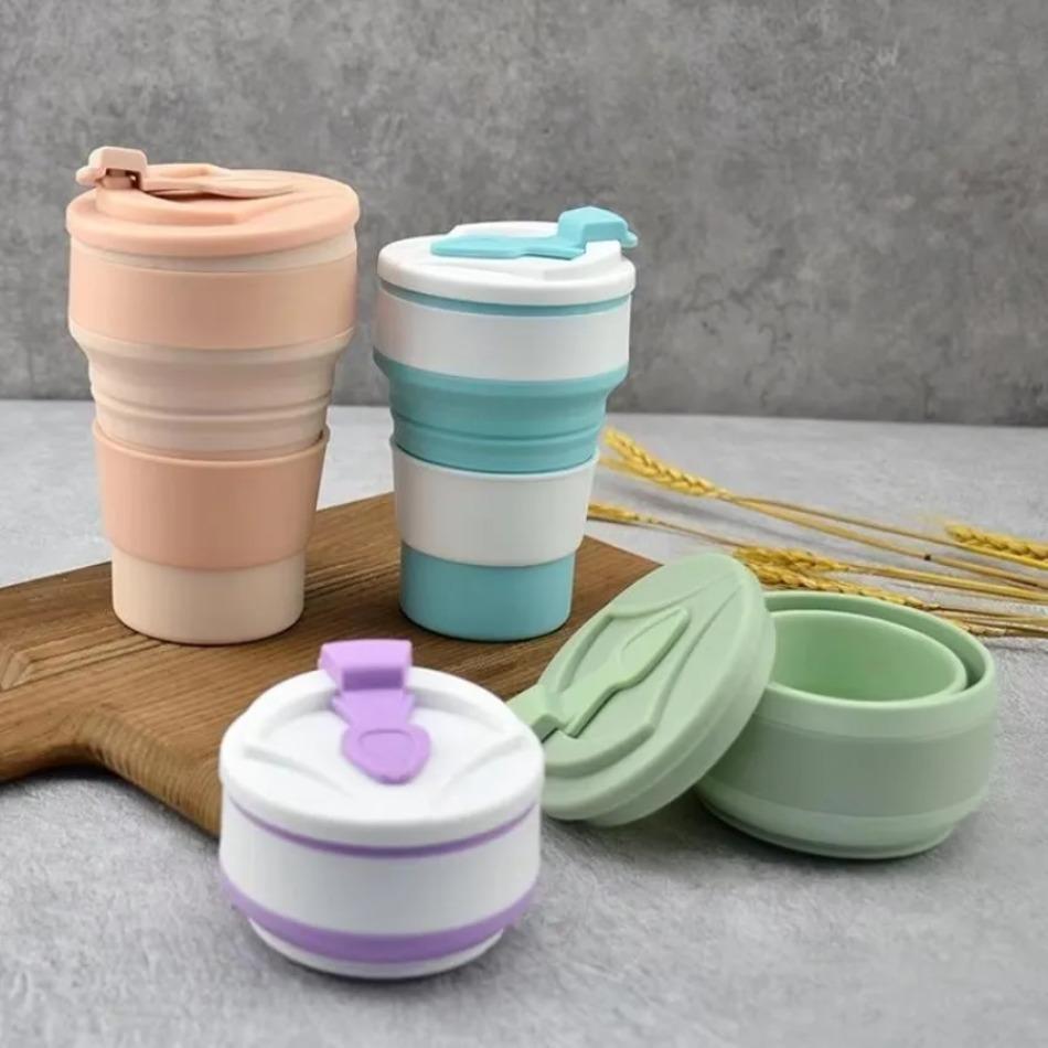 1 Pcs 500ml Portable Folding Coffee Cups For Travel Reusable Silicone Collapsible Cups With Lid Outdoors Camping