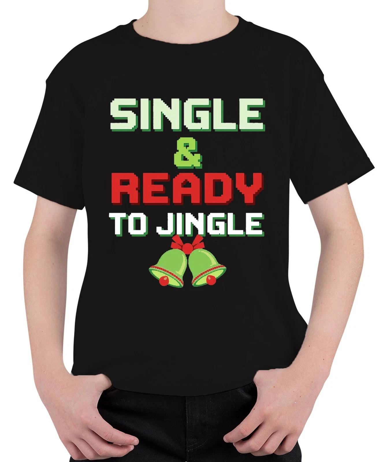 SINGLE & READY TO JINGLE Weihnachten Lustig Retro Pixel Party Unisex Kinder T-Sh L