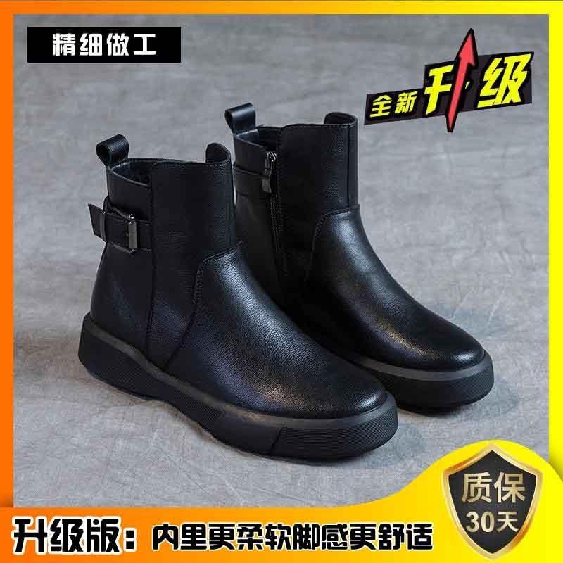2025 Autumn and Winter New Velvet Short Boots Women's Flat Cotton Shoes Single Boots Martin Boots