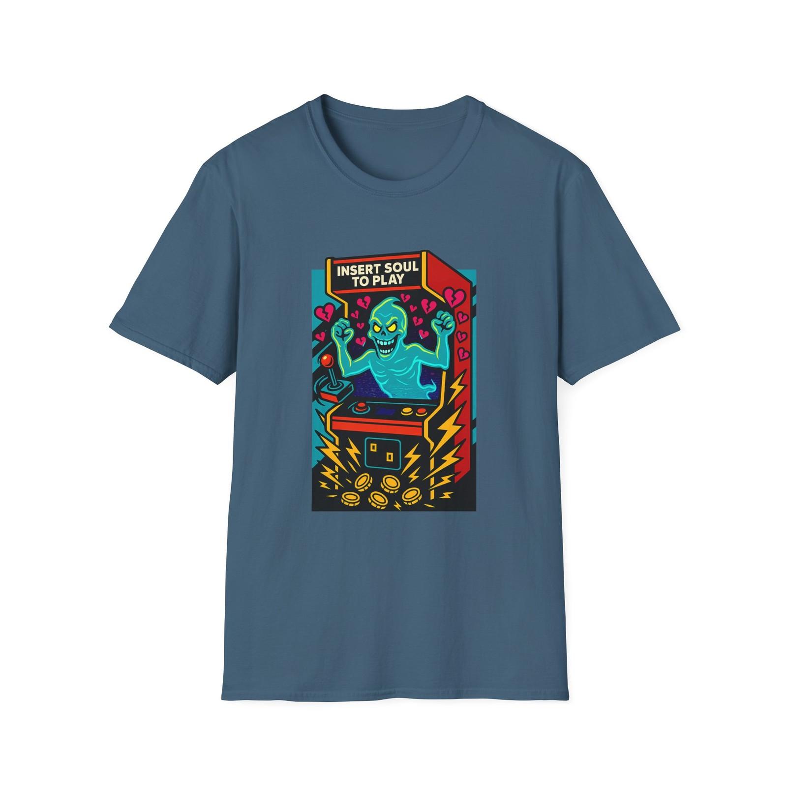 Unisex Softstyle T-Shirt Mens Womens Tees Top Insert Soul to Play Funny Ghost Arcade Halloween Gaming S