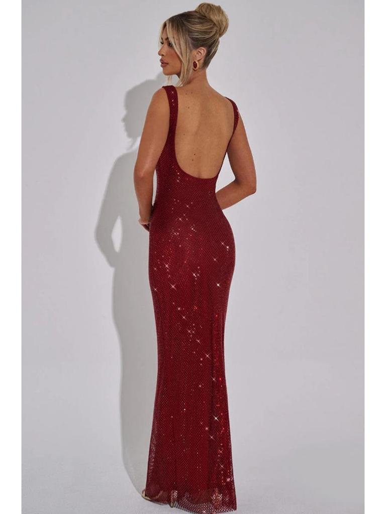 Elegant 2025 Sequin Rhinestone Bodycon Evening Dress with Double Shoulder Strap