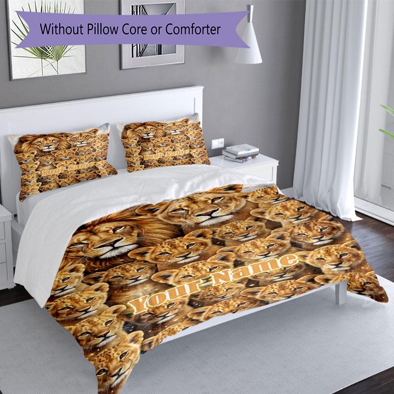 3PC Custom Name Lion Family Portrait bedding,soft and breathable,2D flat print,room decor.,Poster Three-piece set,Soccer Three-piece set,Art,Poster,So