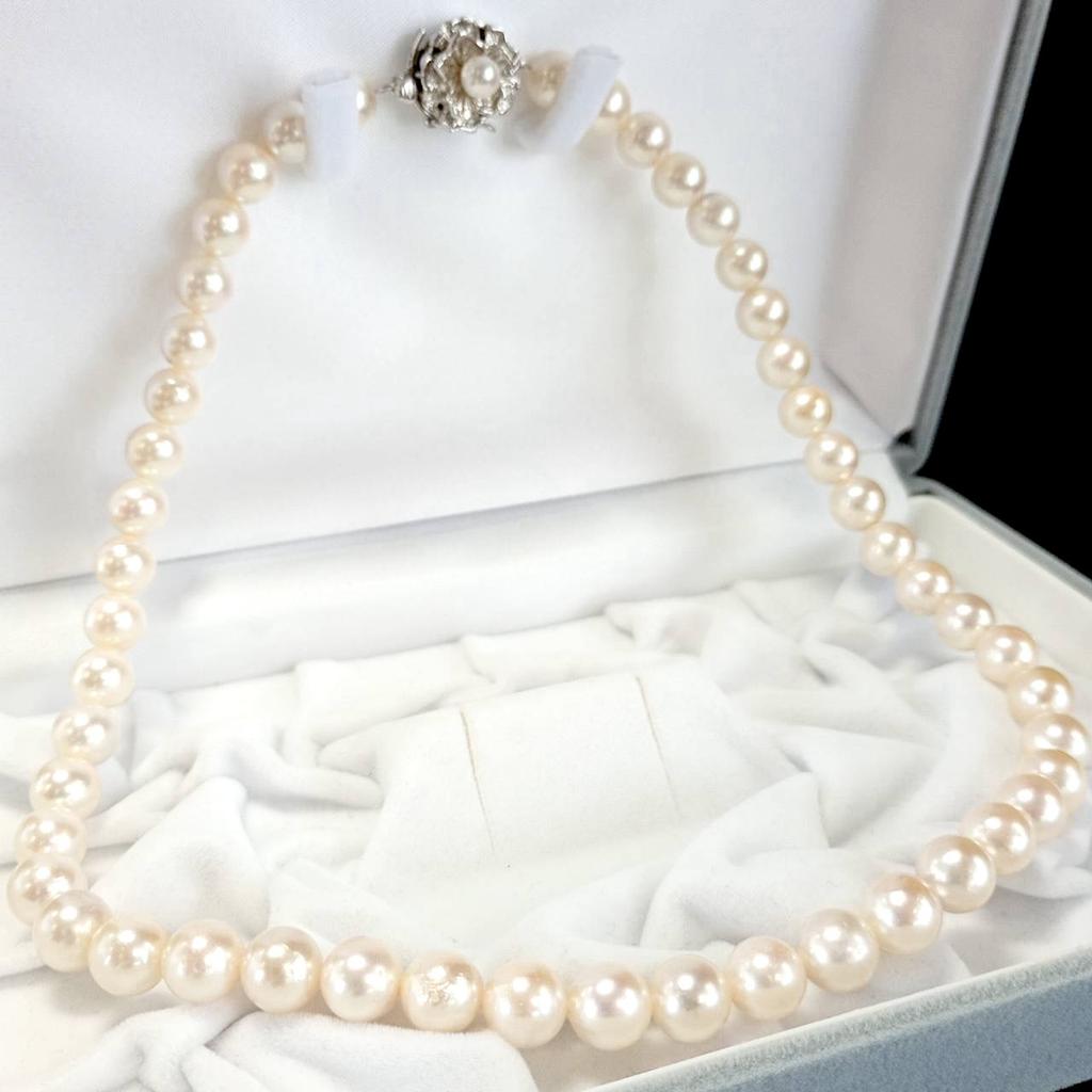 JEWELRY MAKI Akoya Pearl Large Shiny Necklace Jewelry Shiny Pink White Approx.43cm 8.0mm–8.5mm 43g Silver Findings