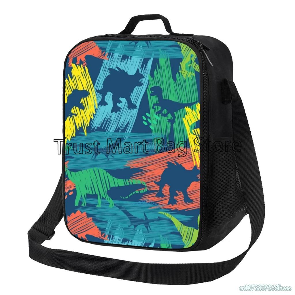 Isolierte Cartoon-Dinosaurier-Lunchtasche für Kinder, Jungen, Mädchen, tragbare thermische Bento-Lebensmitteltasche, Oxford-Kühltasche für Schule, Arbeit