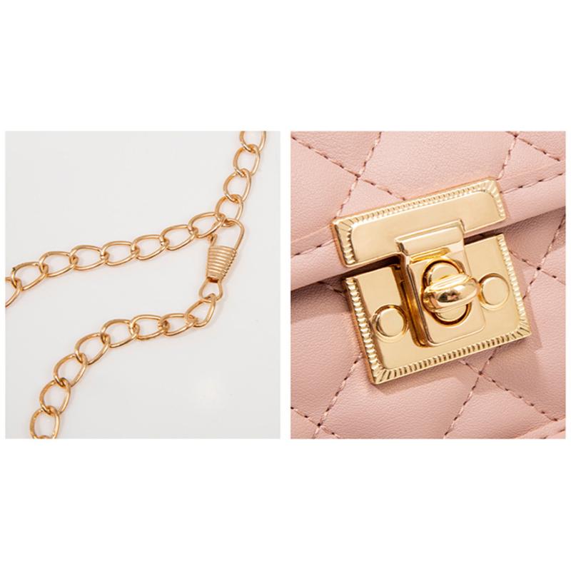 Women Quilted Crossbody Shoulder Bag With Chain Strap Solid Color Pu Leather Small Square Bag