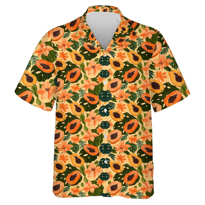 Tropische Früchte Zitrone 3D-Druck Strandhemden Papaya Avocado Grafik T-Shirt für Männer Kleidung Niedliches Y2k Design Frauen Reversbluse Top