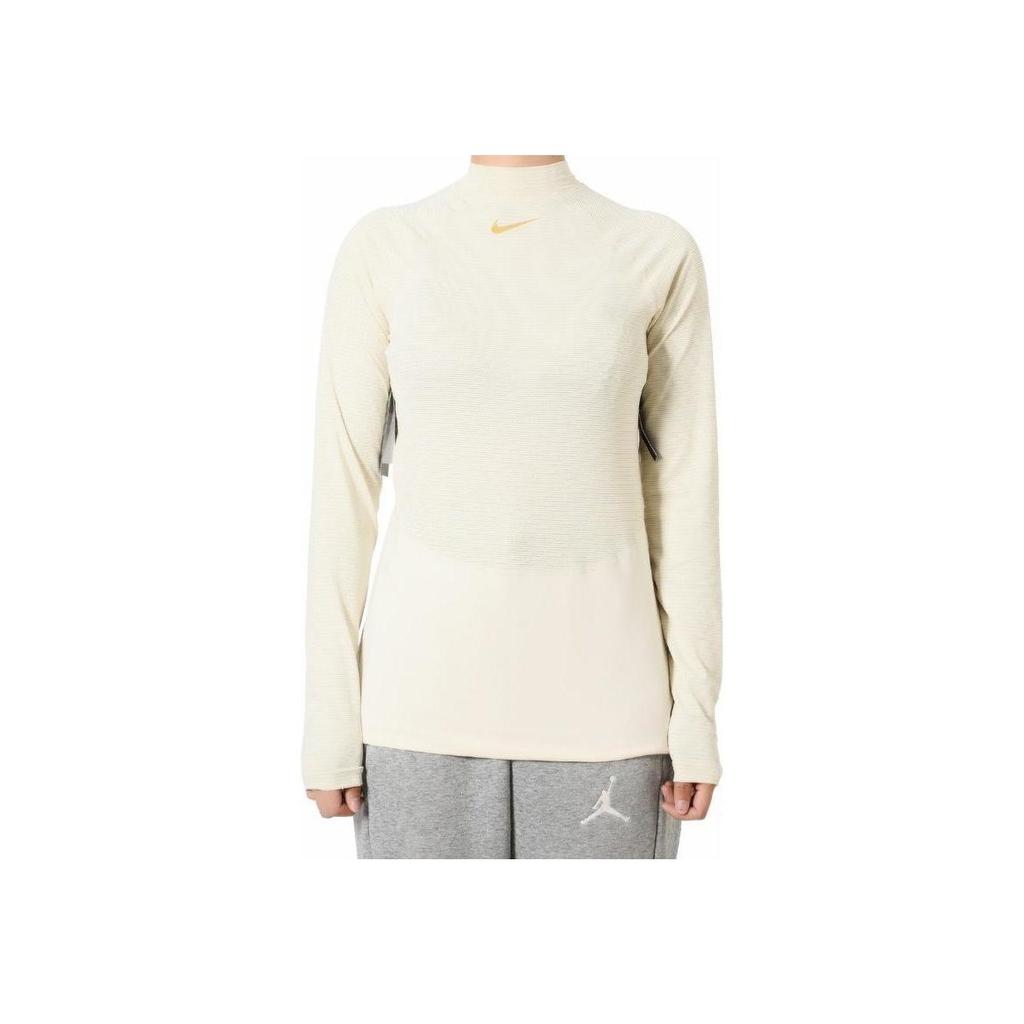 Nike Solid Color Brand Logo Print Crew Neck Pullover Long Sleeve T-Shirt Women Tops Beige AO9227-258
