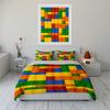 Juego de Cama con Patrón de Bloques de Construcción Juego de Cama (1 funda nórdica, 2 fundas de almohada, edredón no incluido)