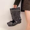 Removable inner height-increasing cool boots, trouser tube is thin, fashionable belt buckle, cool boots, shallow mouth two wear, women's large tube
