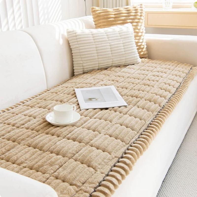 

Утолщенный полосатый фланелевый стеганый чехол на диван с противоскользящим покрытием, упрощенный дизайн, подушка на сиденье дивана, многофункциональное моющееся диванное полотенце 70*70cm хаки