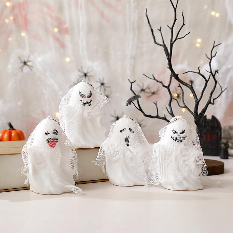 Ghost Halloween Decor - White Ghost With Spider Web Led Night Light Spooky Figurine Statue Festival Lamp T Hanging Decorations
