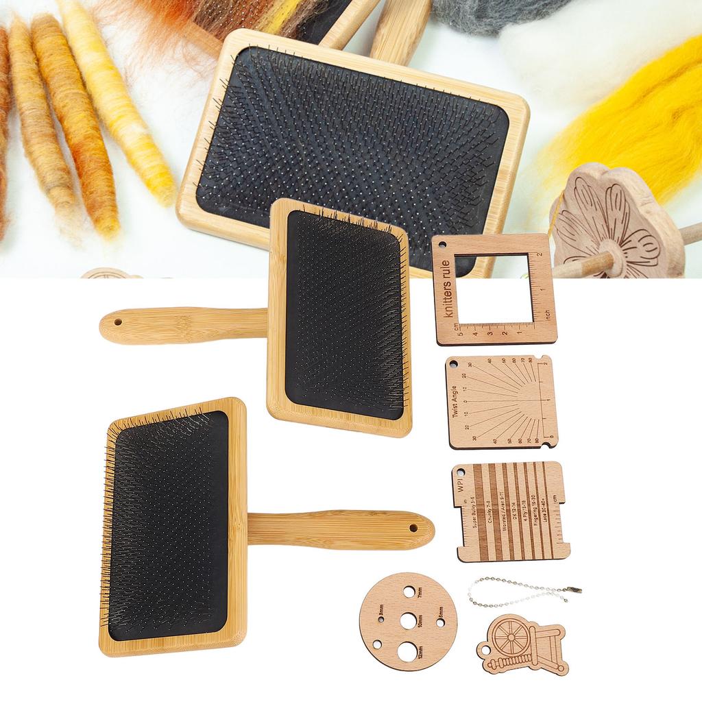 Wool Blending Board Carding Brush Set Wooden Yarn Ruler Density Ruler Angle Meter Brush Chain Set