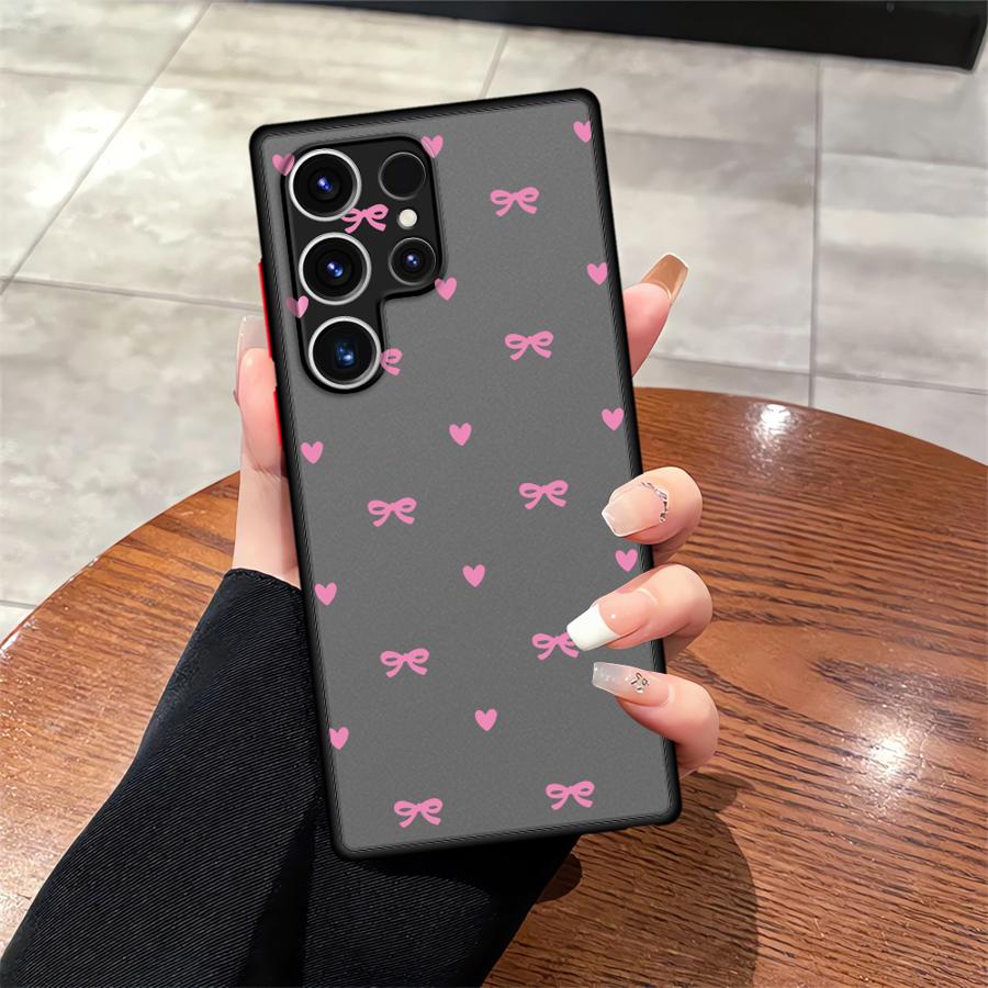 INS Korean Cute Love Heart Bow Funda Back Phone Cover Case for Samsung Galaxy S21 S24 Plus S26 S22 S20 FE Note 20 Ultra 10+ S23
