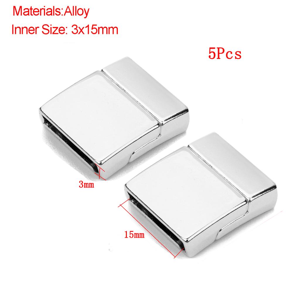 Jewelry Findings Leather Bracelet Clasp DIY Magnet Hook Rhodium Magnetic Clasp Flat Hole 15*3mm
