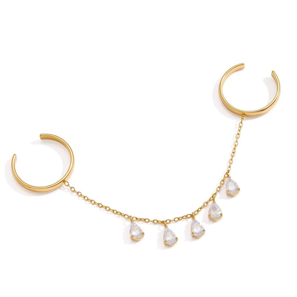 18K Gold Plated Zirconia Tassel Water Drop Open Ring for Women - Classic Stacking Design
