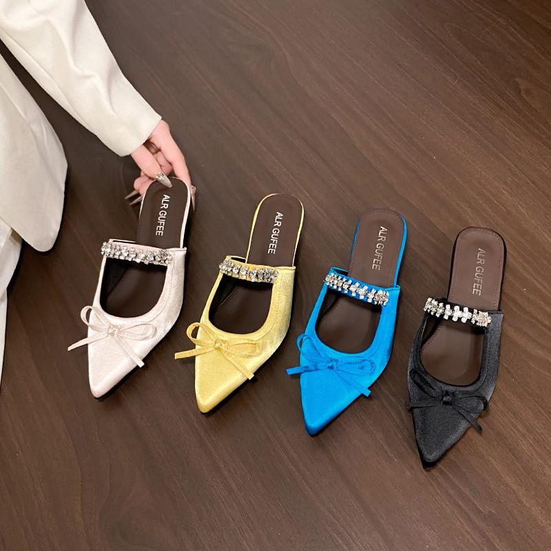 Fashion Wedges Crystal Women Slippers Elegant Mid Heels Sandals Slingback Mules Shoes Fashion Woman Pumps 2025 Summer New Dress Zapatos
