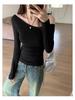Black Long-Sleeve Off-Shoulder Top – Sexy Autumn Clavicle Design