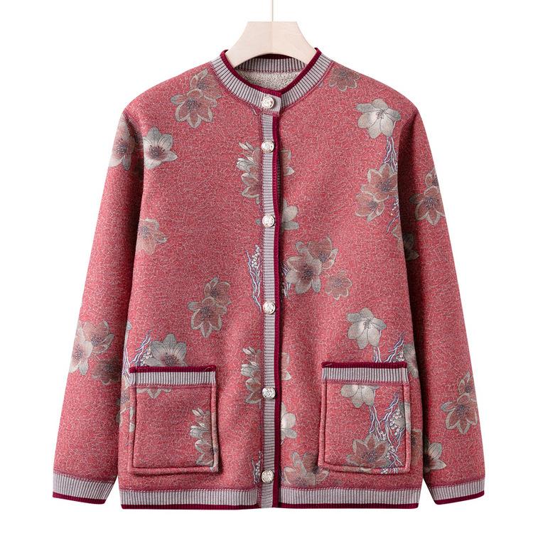 Cardigan Plus Velvet Thickened Middle-aged and Elderly Autumn and Winter Clothes for Women's Mothers Wear New Knitted Sweater Jacket