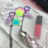 Custom Ins Colorful Stainless Steel Keychain Portable Lipstick Mesh Pocket Keyring Portable Folding Ladies Key Chain Ring Gift