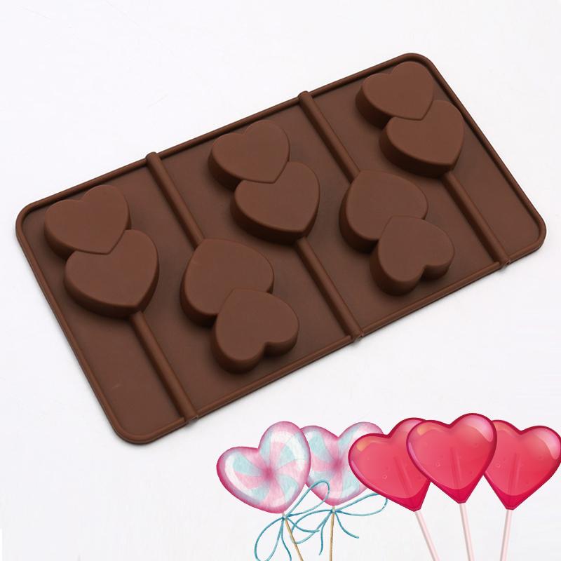 Non-Stick Silicone Lollipop Mold Heart Shaped Cake Mold Heat Resistant Fondant Biscuit Chocolate Baking Tray DIY Decorating Tool