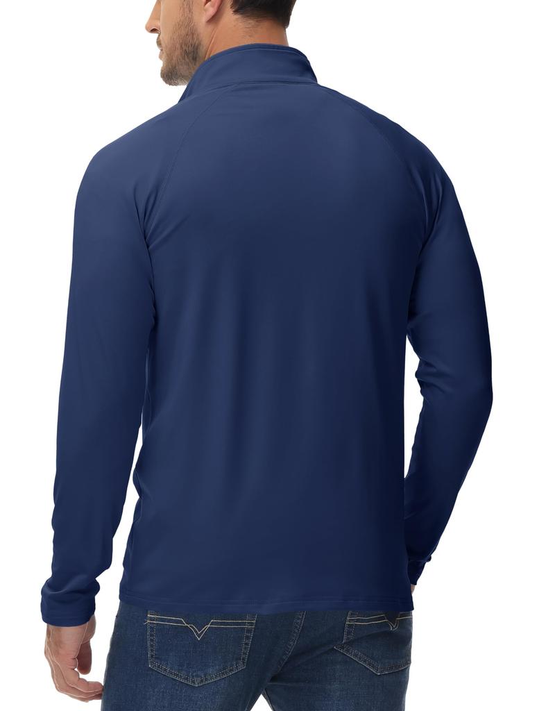 [MAGCOMSEN] Men's Long-Sleeve Sweatshirt, Autumn Wear, Warm, Golf Wear, Half-Zip, Stretch, Cold Weather Clothing, Innerwear, Warm Winter Clothing, Nav