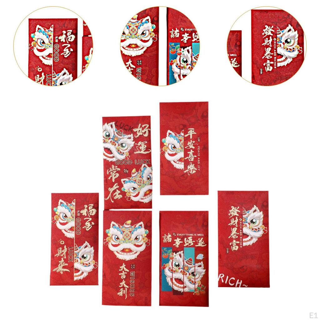 6 Pieces Chinese Year Red Envelopes Pockets Snake for Children Packets