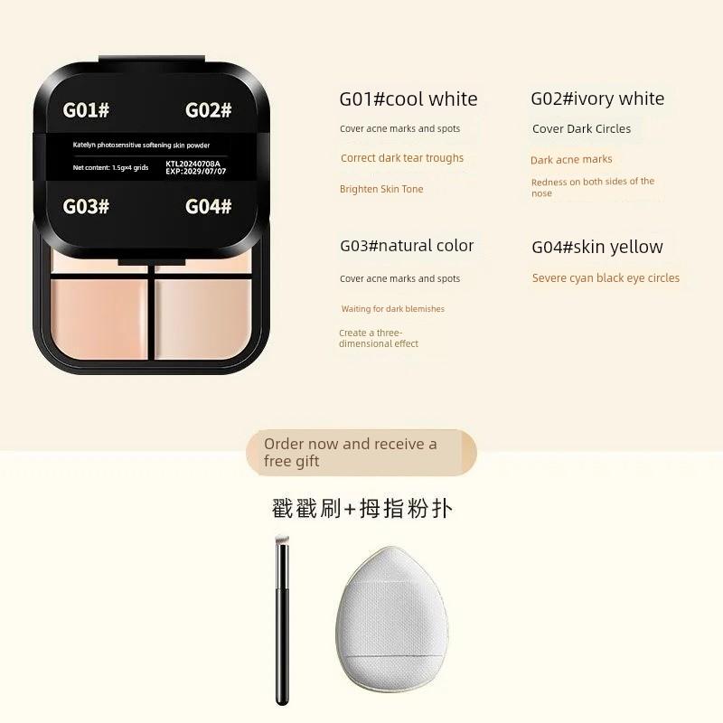 Waterproof Four-Color Concealer Palette To Cover Acne Marks and Tear Troughs. Cover Dark Circles Concealer