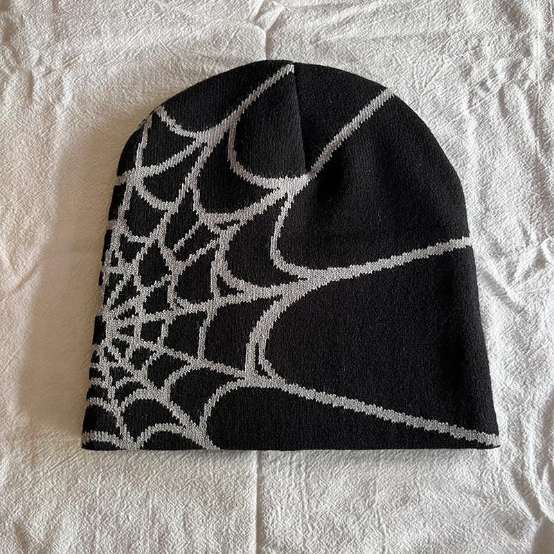 Knit Fashionable Cap With Spider Web Embroidery Design For Daily Wear Casual